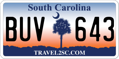 SC license plate BUV643