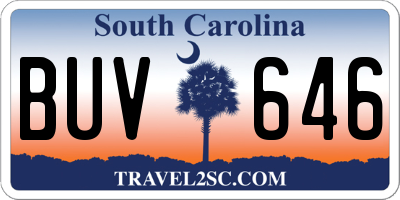 SC license plate BUV646