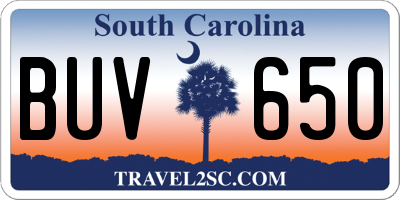 SC license plate BUV650