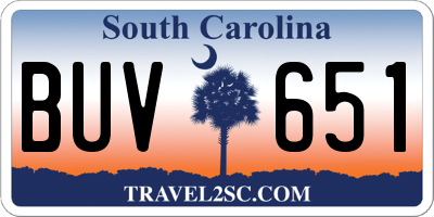 SC license plate BUV651