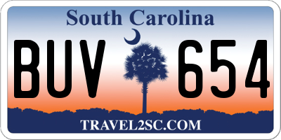 SC license plate BUV654