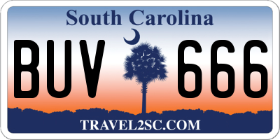 SC license plate BUV666