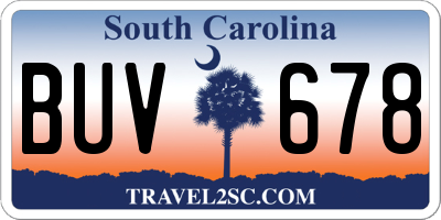 SC license plate BUV678
