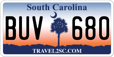 SC license plate BUV680