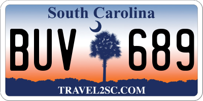 SC license plate BUV689