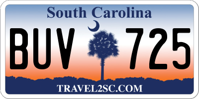 SC license plate BUV725