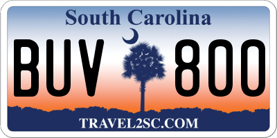 SC license plate BUV800