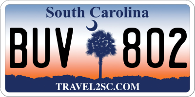 SC license plate BUV802