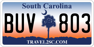SC license plate BUV803