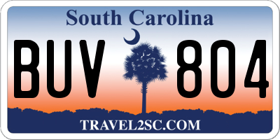 SC license plate BUV804