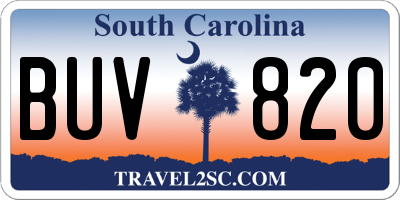 SC license plate BUV820