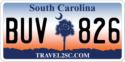 SC license plate BUV826
