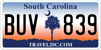 SC license plate BUV839