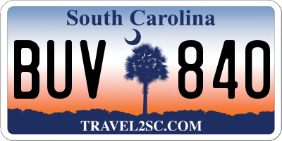 SC license plate BUV840