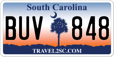 SC license plate BUV848