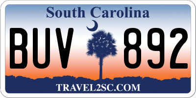SC license plate BUV892