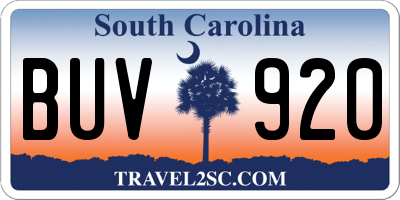 SC license plate BUV920