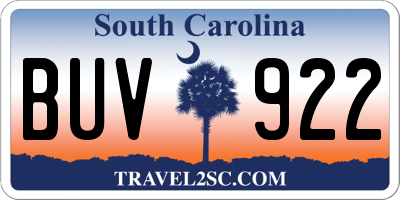 SC license plate BUV922