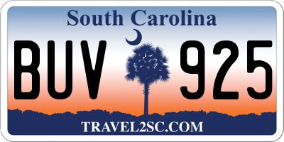 SC license plate BUV925