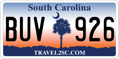 SC license plate BUV926
