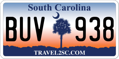 SC license plate BUV938