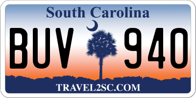 SC license plate BUV940