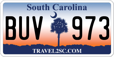 SC license plate BUV973
