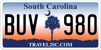 SC license plate BUV980