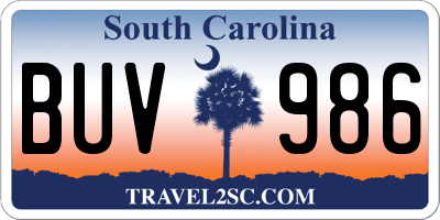 SC license plate BUV986