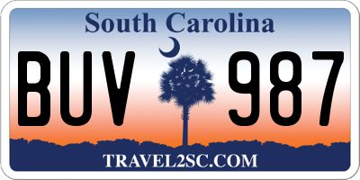SC license plate BUV987
