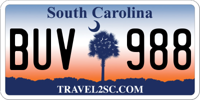 SC license plate BUV988