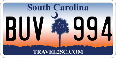 SC license plate BUV994