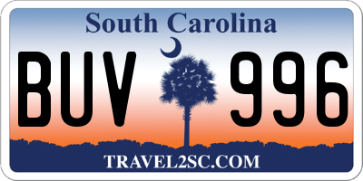 SC license plate BUV996