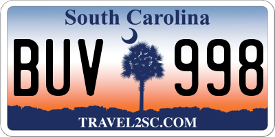 SC license plate BUV998
