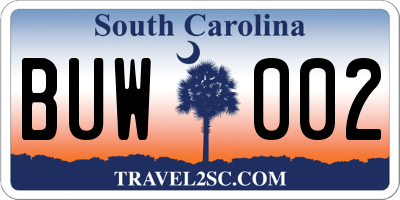 SC license plate BUW002