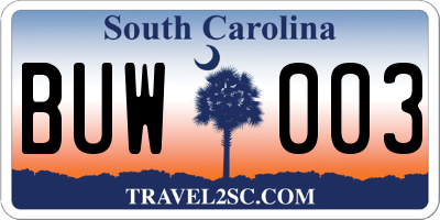 SC license plate BUW003
