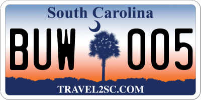 SC license plate BUW005