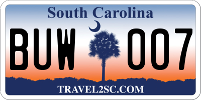 SC license plate BUW007