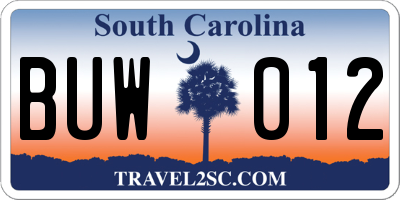 SC license plate BUW012