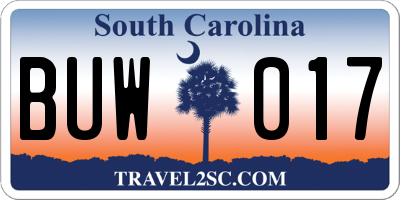 SC license plate BUW017