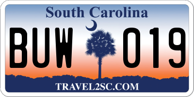 SC license plate BUW019