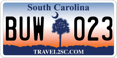 SC license plate BUW023