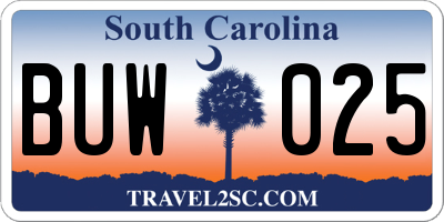 SC license plate BUW025