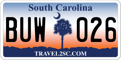 SC license plate BUW026