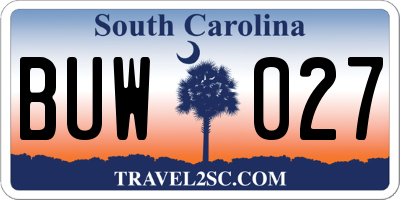 SC license plate BUW027