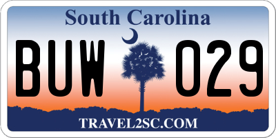 SC license plate BUW029