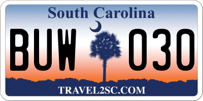 SC license plate BUW030