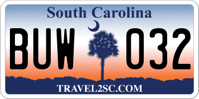SC license plate BUW032