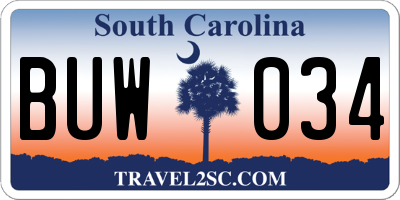 SC license plate BUW034