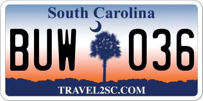 SC license plate BUW036
